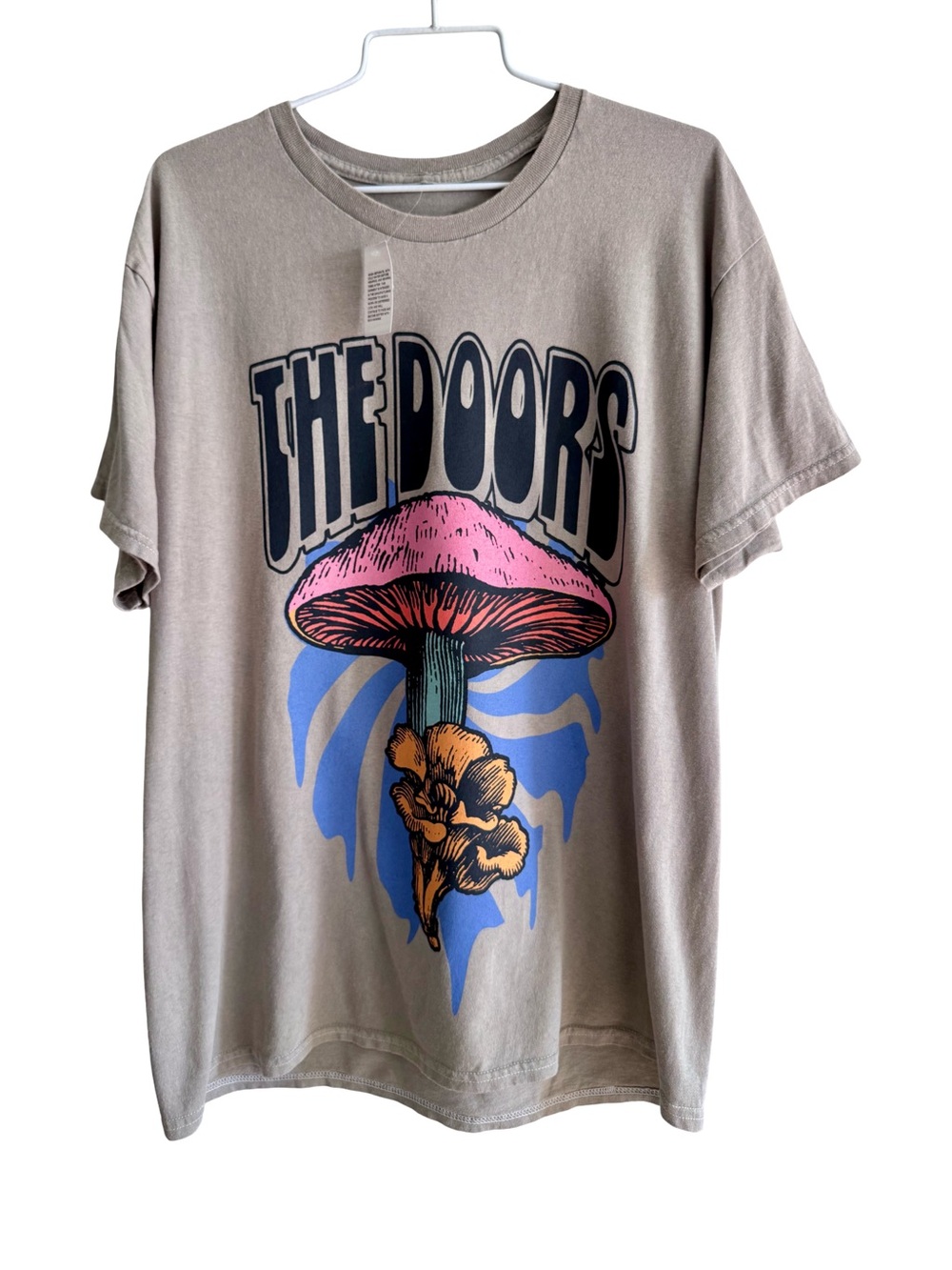 The Doors Psychedelic Mushroom Print Washed Green 100% Cotton T-Shirt Size Large